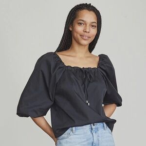 Elizabeth and James black square neck puff sleeve tie neck blouse size small